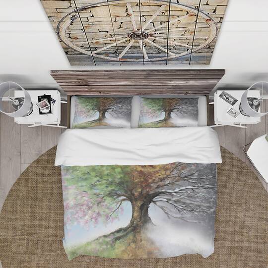 Designart 'Tree with Four Seasons' Traditional Bedding Set